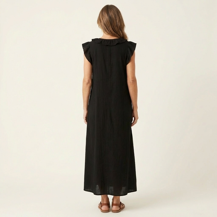 Josette | Ruffled V-neck Linen Maxi Dress