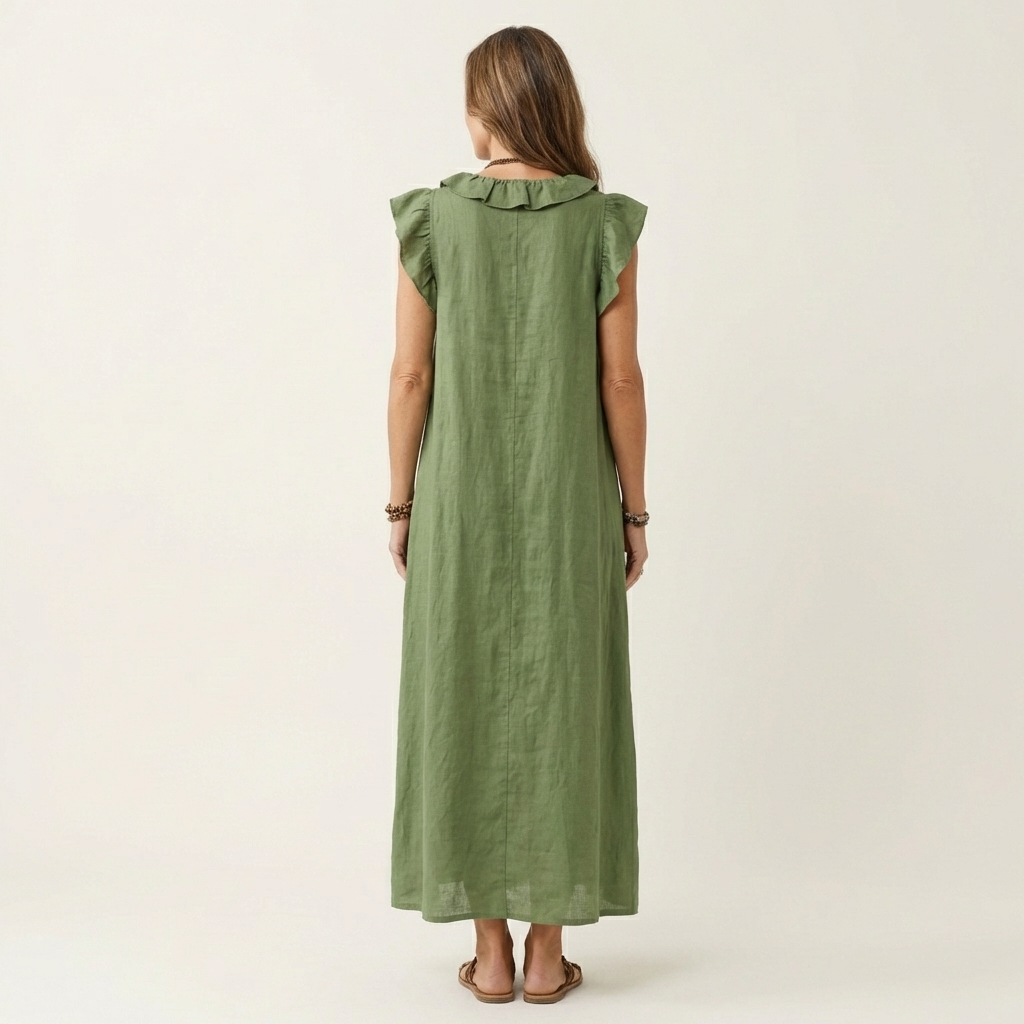 Josette | Ruffled V-neck Linen Maxi Dress