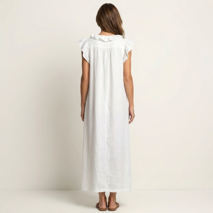 Josette | Ruffled V-neck Linen Maxi Dress