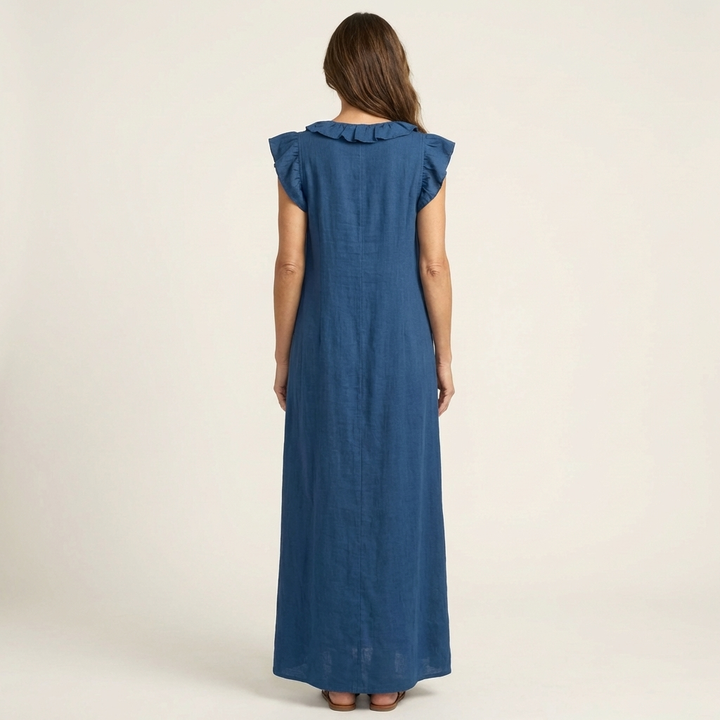 Josette | Ruffled V-neck Linen Maxi Dress