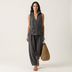 Twiila | Crossover Collared Top and Wide-Leg Pants Set