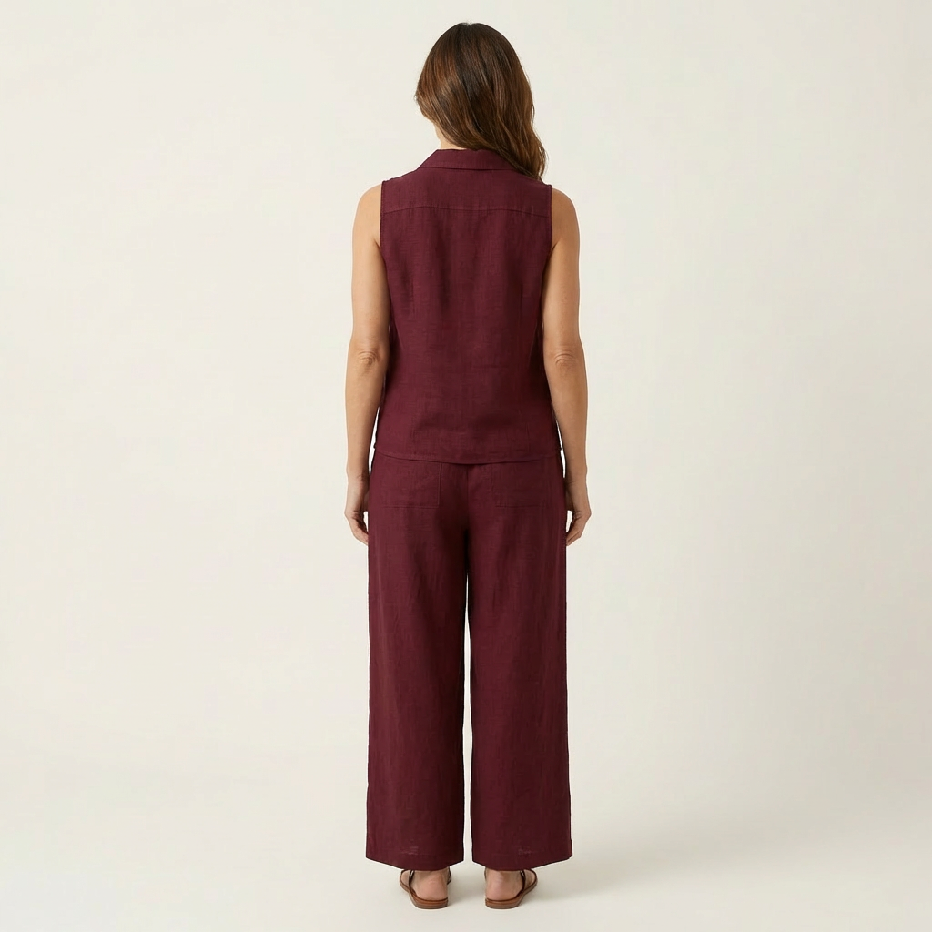 Twiila | Crossover Collared Top & Wide Leg Pants Set