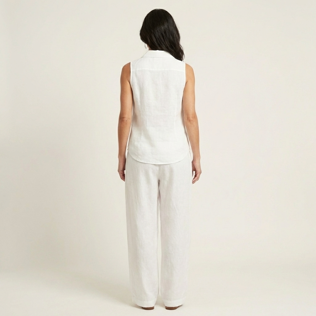 Twiila | Crossover Collared Top & Wide Leg Pants Set