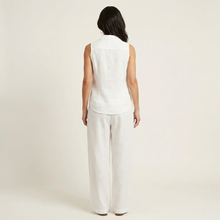 Twiila | Crossover Collared Top & Wide Leg Pants Set