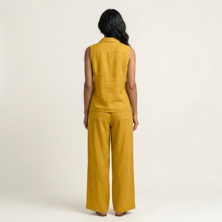 Twiila | Crossover Collared Top & Wide Leg Pants Set