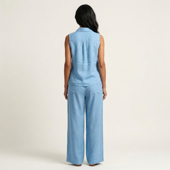 Twiila | Crossover Collared Top & Wide Leg Pants Set