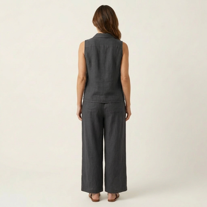 Twiila | Crossover Collared Top & Wide Leg Pants Set