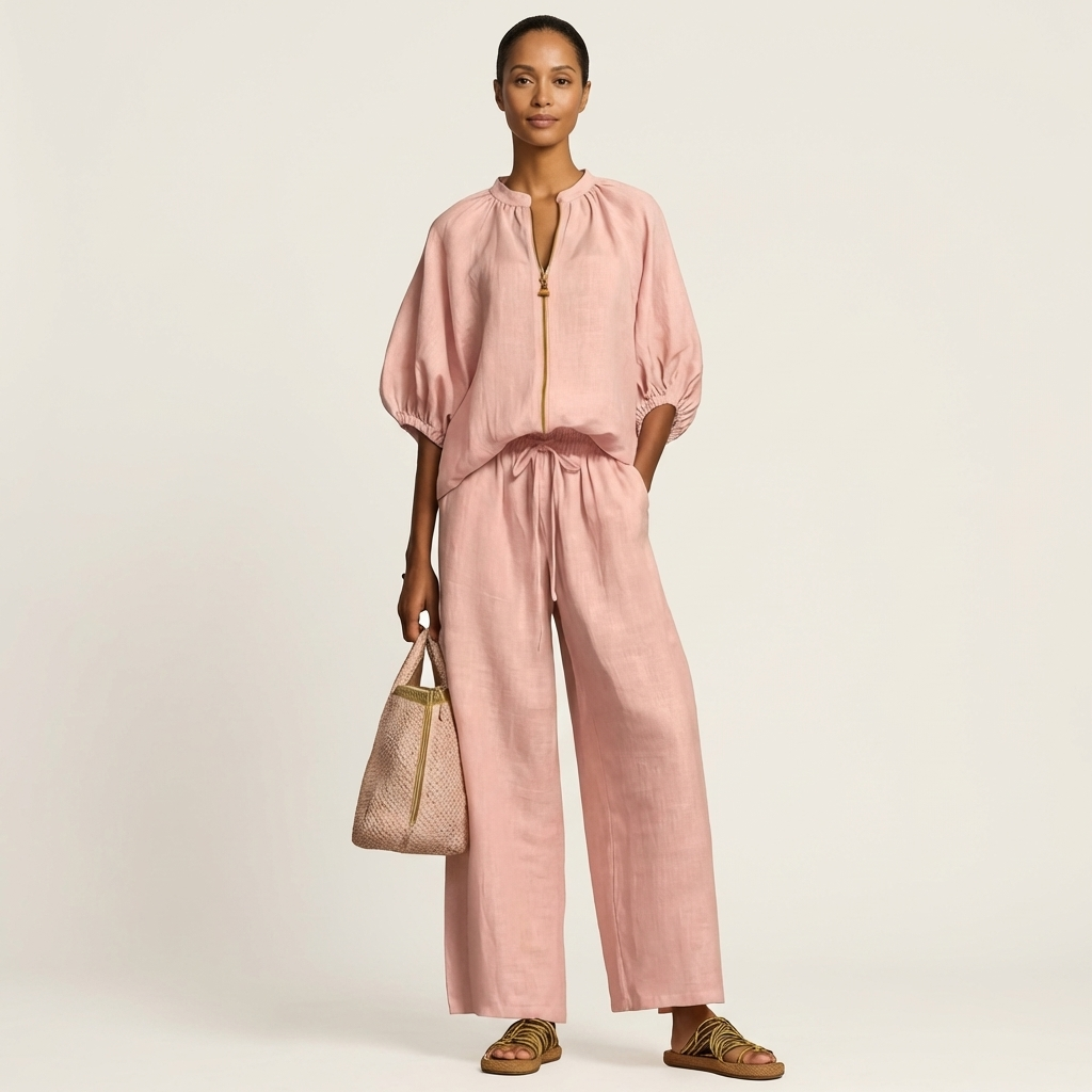 Marlowe | Puff-Sleeve Top and Golden Zipper Skirt Set