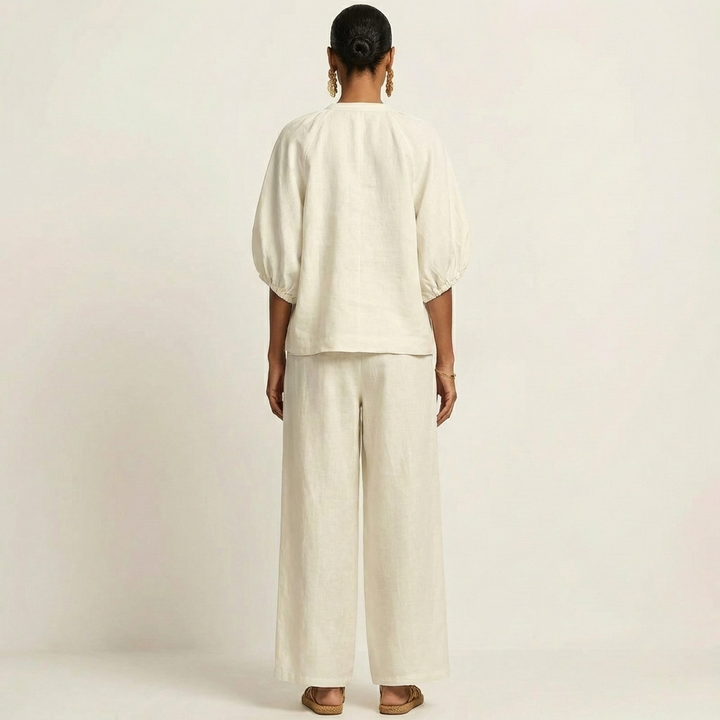 Marlowe | Puff-Sleeve Top and Golden Zipper Skirt Set