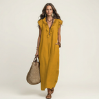 Josette | Ruffled V-Neck Linen Maxi Dress