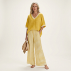 Juliana | Varsity V-Neck Top and Striped Wide-Leg Pants Set