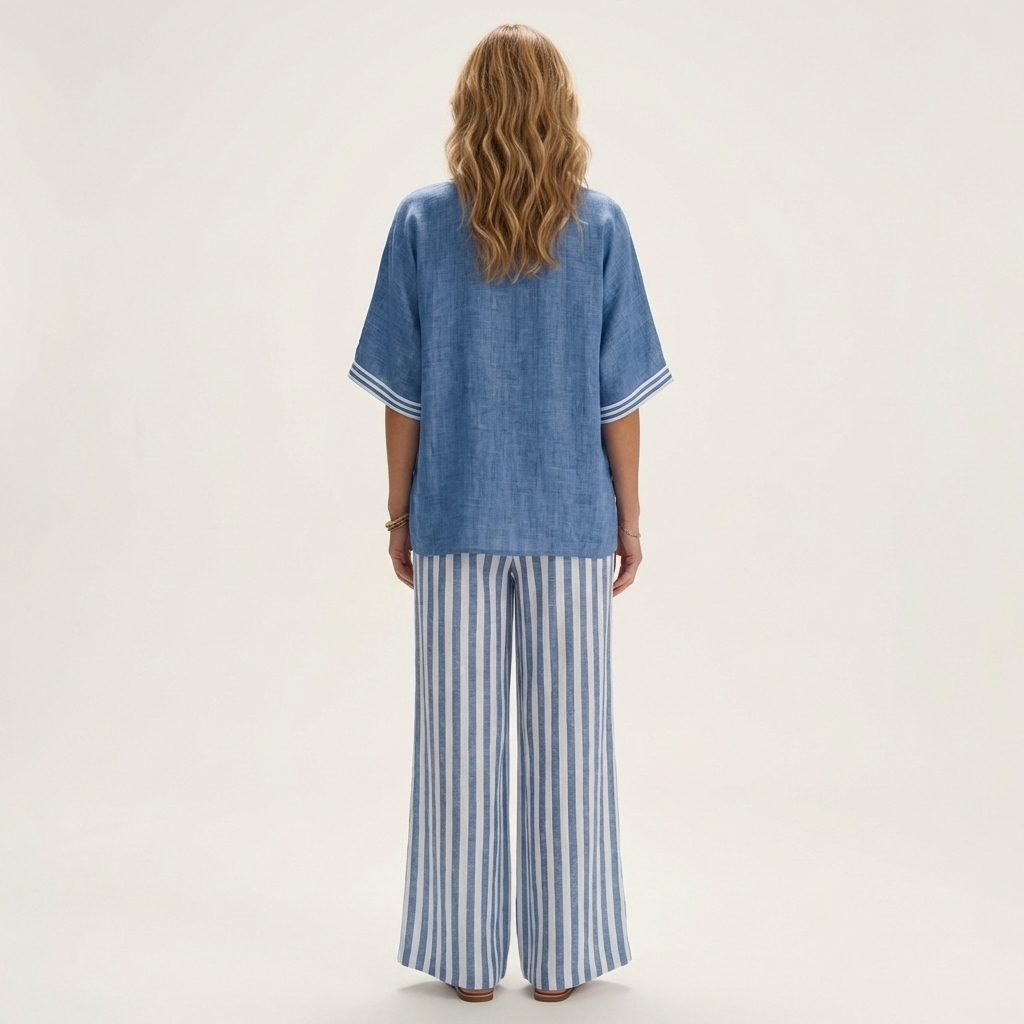 Juliana | Varsity V-Neck Top and Striped Wide-Leg Pants Set