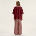 Juliana | Varsity V-Neck Top and Striped Wide-Leg Pants Set