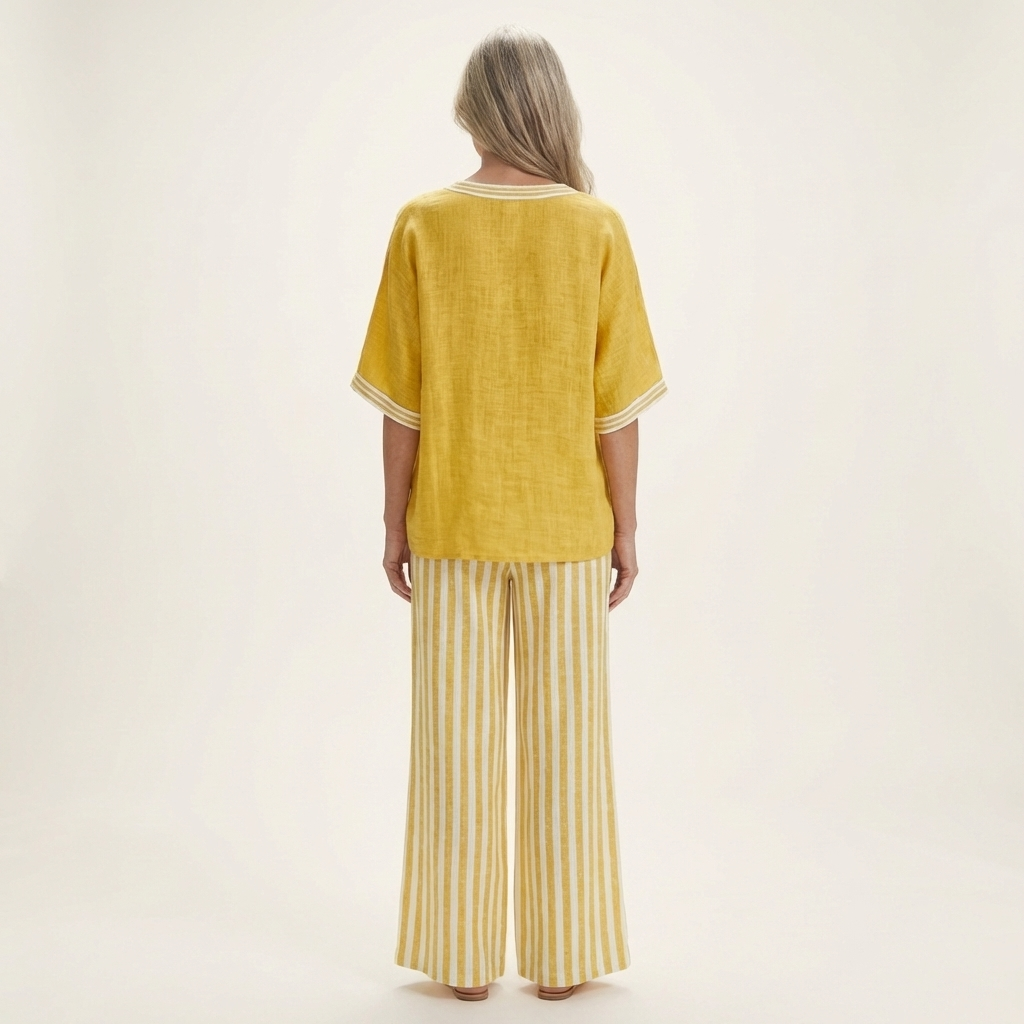 Juliana | Varsity V-Neck Top and Striped Wide-Leg Pants Set