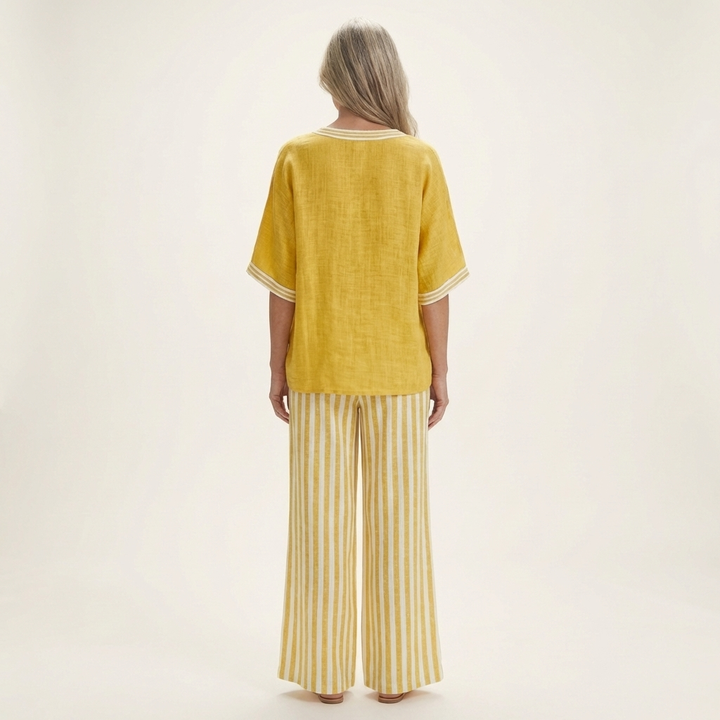 Juliana | Varsity V-Neck Top and Striped Wide-Leg Pants Set