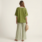 Juliana | Varsity V-Neck Top and Striped Wide-Leg Pants Set