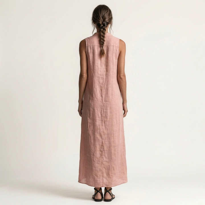Mirabell | Sleeveless Hooded Linen Button-Down Maxi Dress