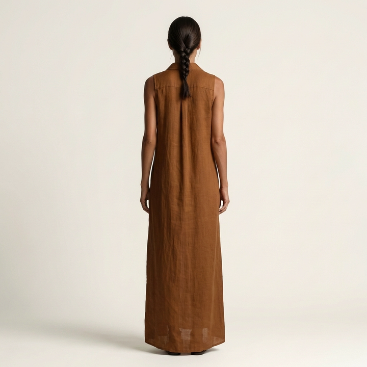 Mirabell | Sleeveless Hooded Linen Button-Down Maxi Dress