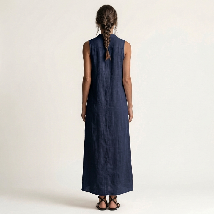 Mirabell | Sleeveless Hooded Linen Button-Down Maxi Dress