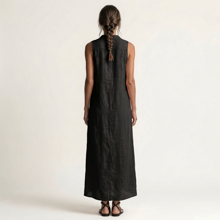 Mirabell | Sleeveless Hooded Linen Button-Down Maxi Dress