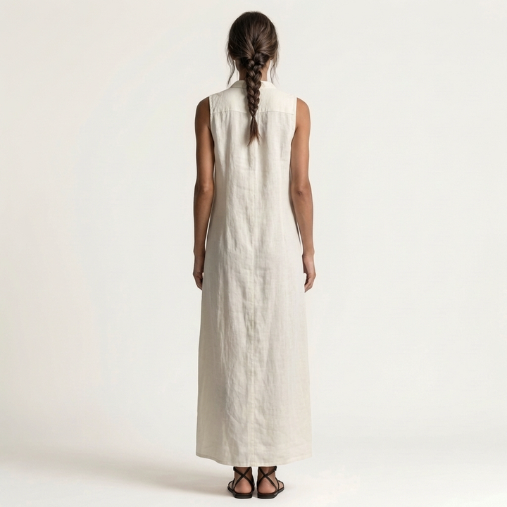 Mirabell | Sleeveless Hooded Linen Button-Down Maxi Dress