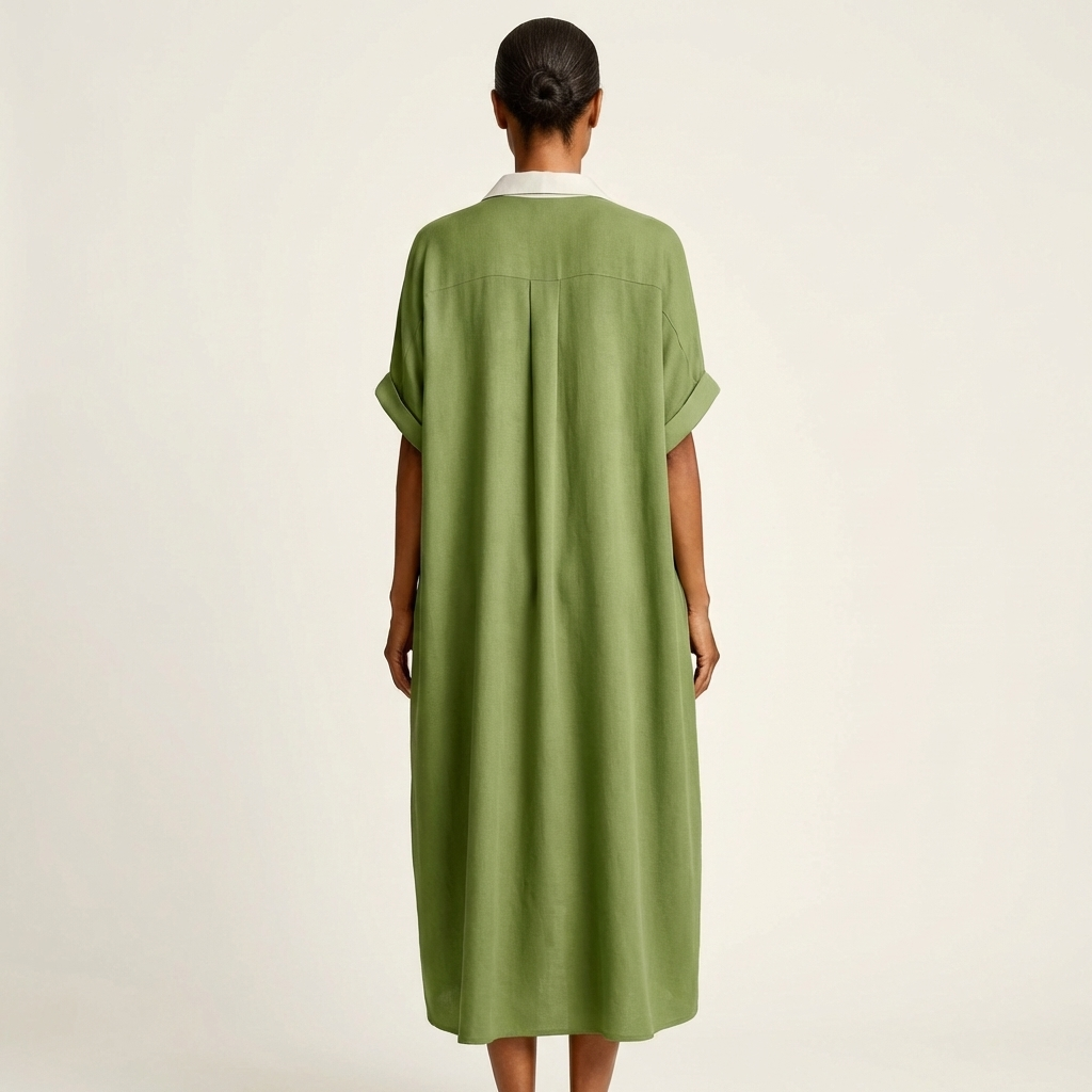Kamira | Contrast Collar Short Sleeve Maxi Shirt Dress