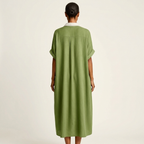 Kamira | Contrast Collar Short Sleeve Maxi Shirt Dress