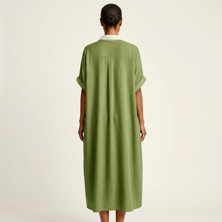 Kamira | Contrast Collar Short Sleeve Maxi Shirt Dress