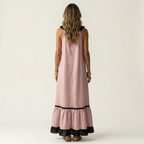 Mayline | Ruffle-Neck Contrast-Trim Sleeveless Maxi Dress