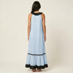 Mayline | Ruffle-Neck Contrast-Trim Sleeveless Maxi Dress
