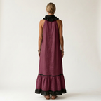 Mayline | Ruffle-Neck Contrast-Trim Sleeveless Maxi Dress
