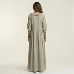 Yosetta | Ruffled V-Neck Striped Lantern Sleeve Maxi Dress