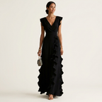 Nellyana | V-Neck Crossover Maxi Dress with Butterfly Sleeves and Tiered Ruffles