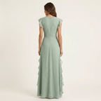 Nellyana | V-Neck Crossover Maxi Dress with Butterfly Sleeves and Tiered Ruffles