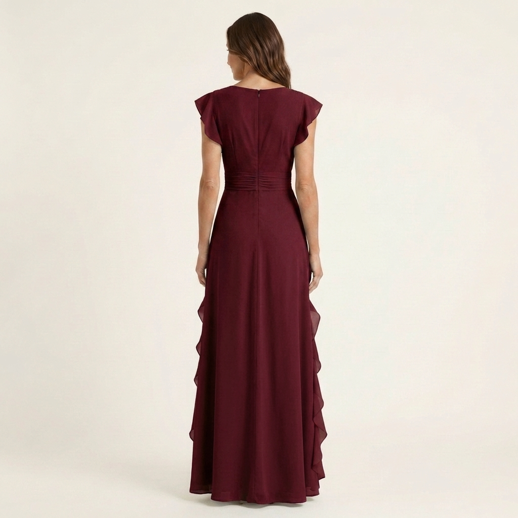 Nellyana | V-Neck Overlap Maxi Dress with Butterfly Sleeves and Cascade Ruffles