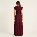Nellyana | V-Neck Crossover Maxi Dress with Butterfly Sleeves and Tiered Ruffles