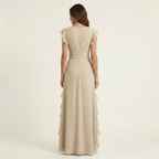 Nellyana | V-Neck Crossover Maxi Dress with Butterfly Sleeves and Tiered Ruffles