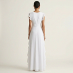 Nellyana | V-Neck Crossover Maxi Dress with Butterfly Sleeves and Tiered Ruffles