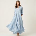 Jilana | Mandarin Collar Button-Down Ruffle Hem Maxi Dress