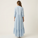 Jilana | Mandarin Collar Button-Down Ruffle Hem Maxi Dress