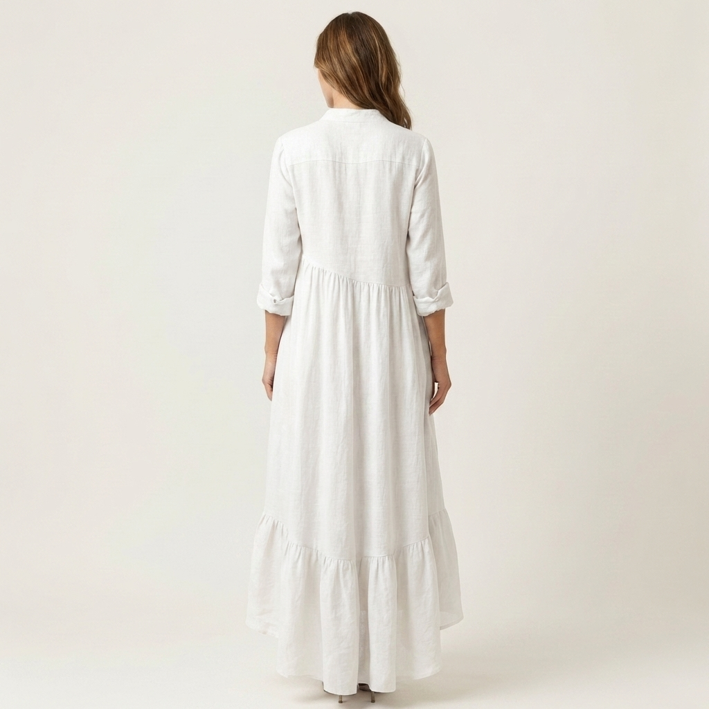 Jilana | Mandarin Collar Button Front Flounce Hem Maxi Dress