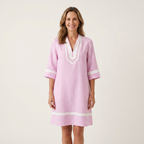 Sanina | Striped Cotton V-Neck Straight Dress with Contrast Trims