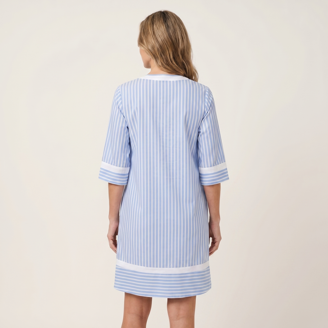 Sanina | Striped Cotton V-Neck Straight Dress with Contrast Trims