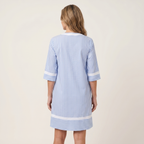 Sanina | Striped Cotton V-Neck Straight Dress with Contrast Trims