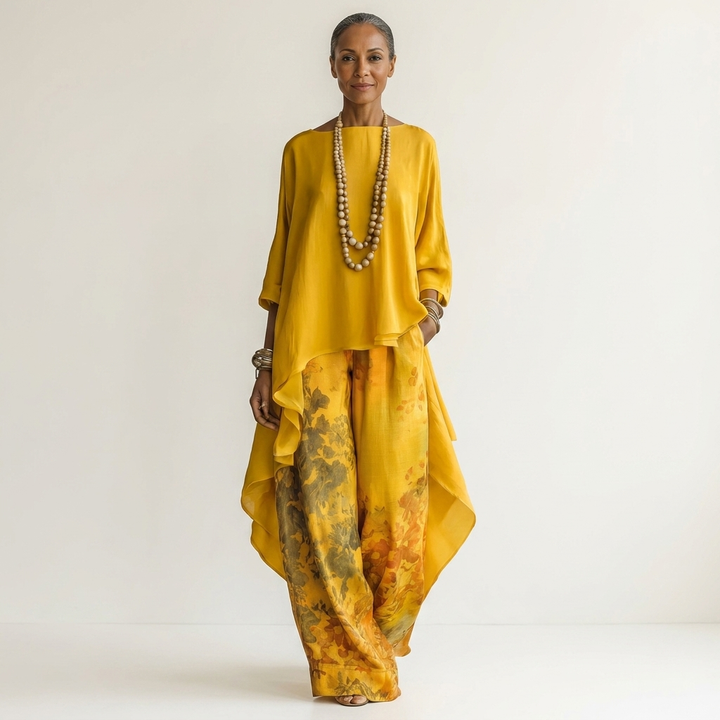 Cariola | Asymmetrical Tunic Two-Piece Cotton-Silk Ensemble