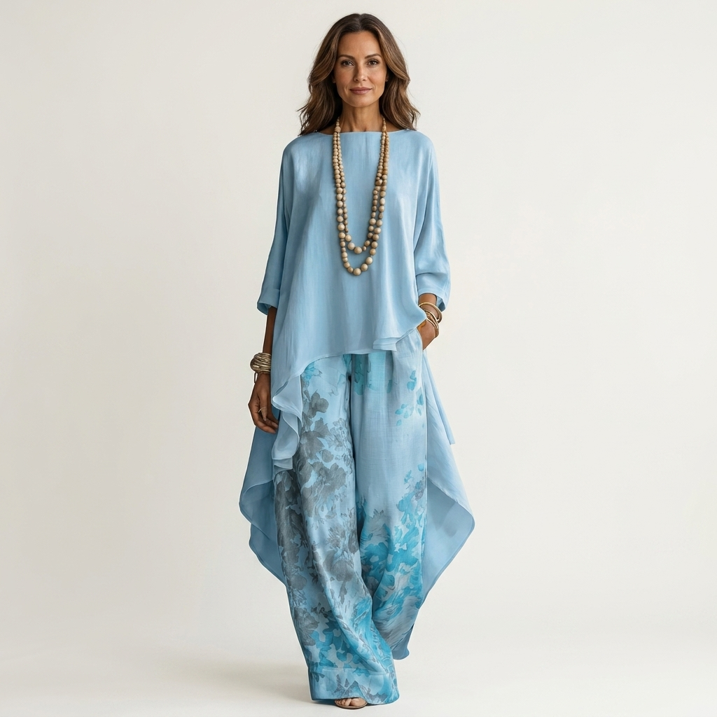 Cariola | Asymmetrical Tunic Two-Piece Cotton-Silk Ensemble