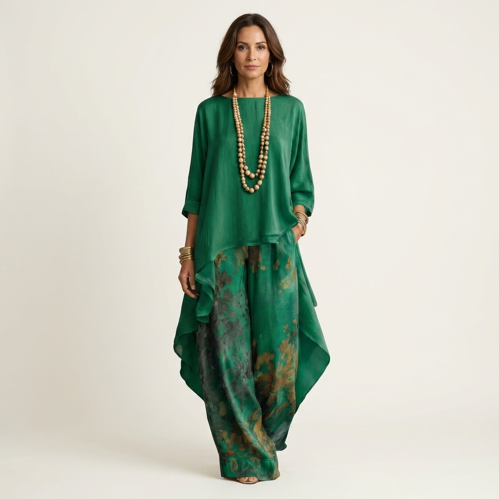 Cariola | Asymmetrical Tunic Two-Piece Cotton-Silk Ensemble