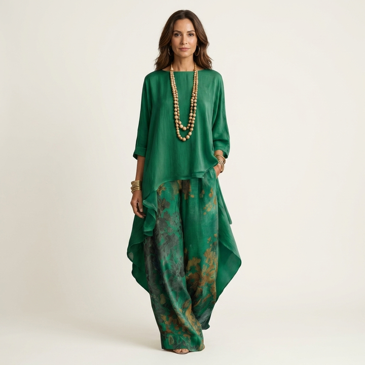 Cariola | Asymmetrical Tunic Two-Piece Cotton-Silk Ensemble
