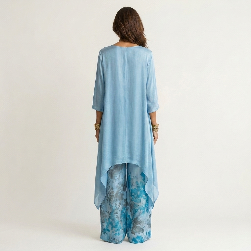Cariola | Asymmetrical Tunic Two-Piece Cotton-Silk Ensemble