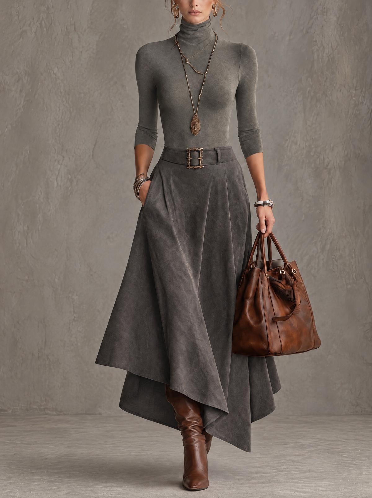 Fabiola | Turtleneck Top & Asymmetric Skirt Set
